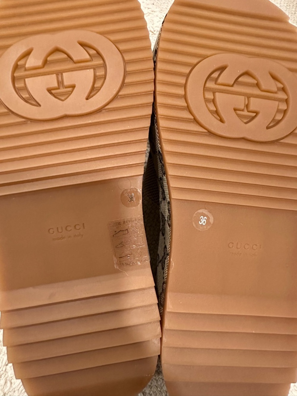 Gucci Camel Ebony GG Canvas Slide Sandals - Picture 5 of 7
